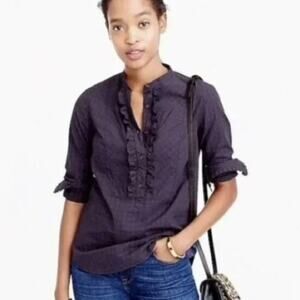 NWT J. Crew Ruffle Popover Blouse Button Plaid Pattern Cotton Size 0